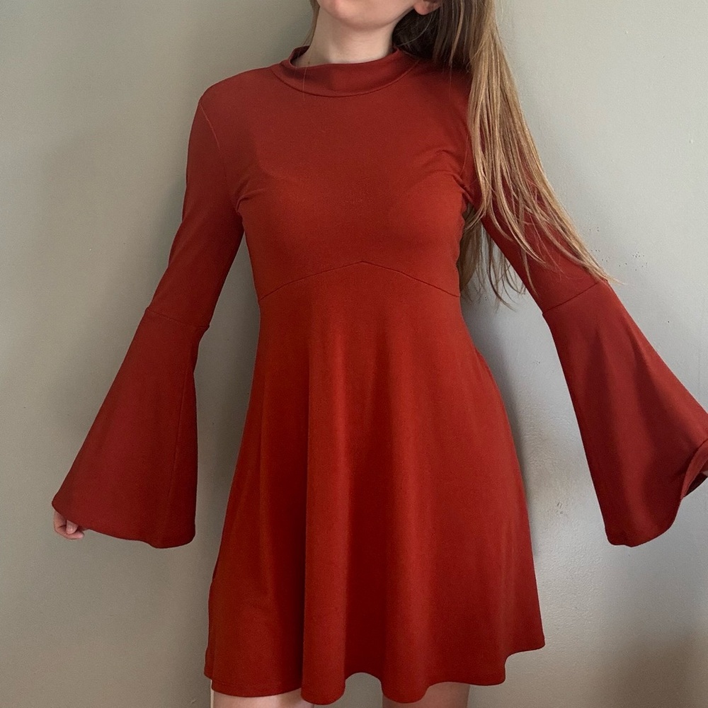 BCBGeneration mock neck mini dress with bell sleeves